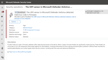 Microsoft Defender ATP alerte UEFI